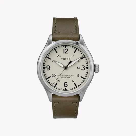 Timex Men's Green Leather Watch, Off White Dial | Tw2r71100