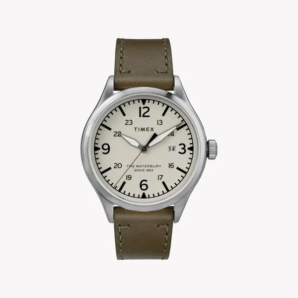 Timex Men's Green Leather Watch, Off White Dial | Tw2r71100