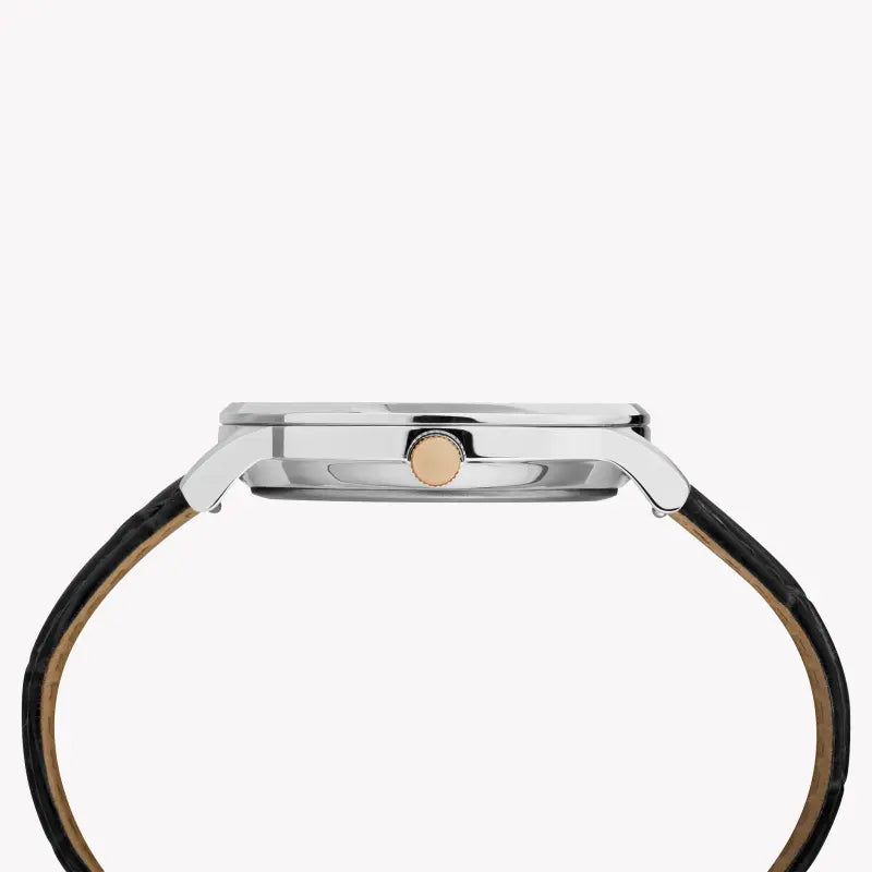 Timex Men's Black Leather Watch, White Dial | Tw2r71300