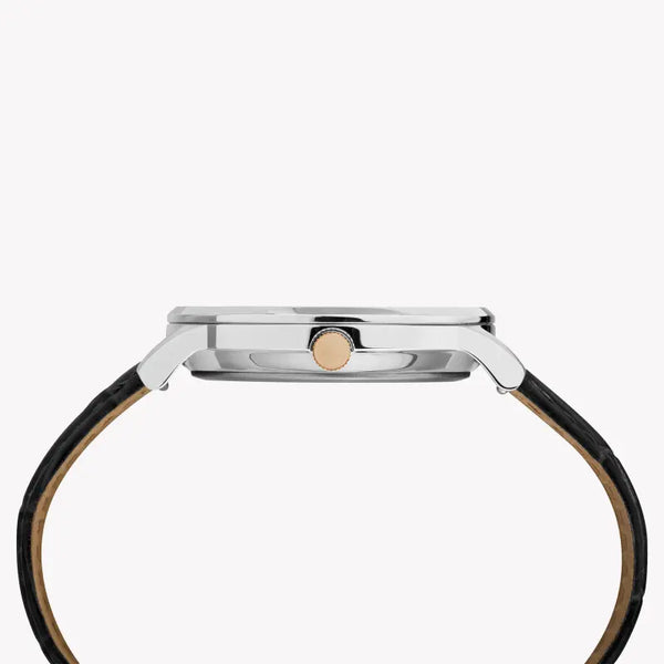 Timex Men's Black Leather Watch, White Dial | Tw2r71300