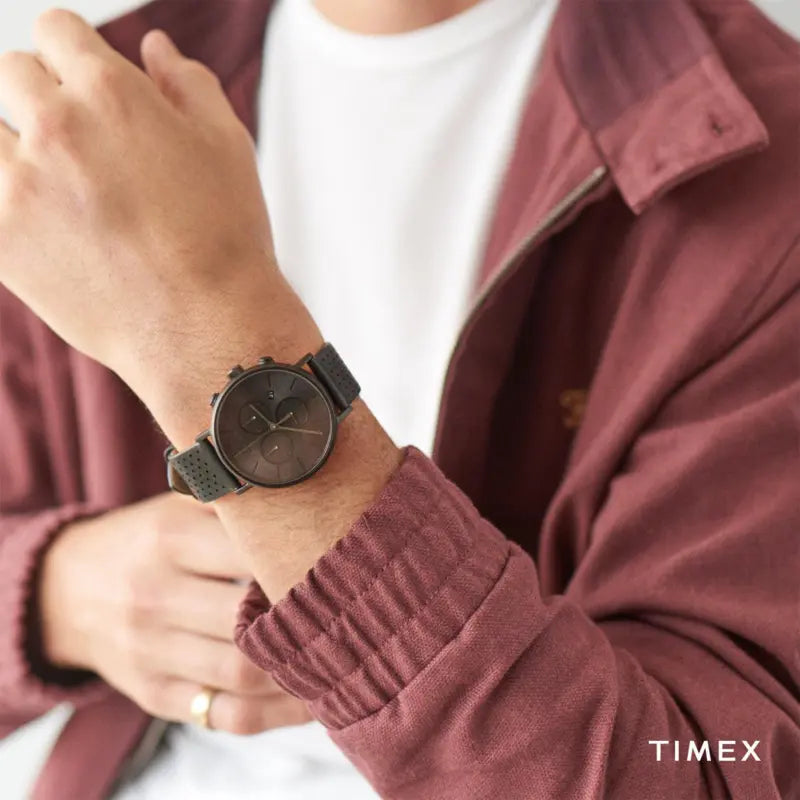 Timex Men's Black Leather Watch, Black Dial | Tw2r79800