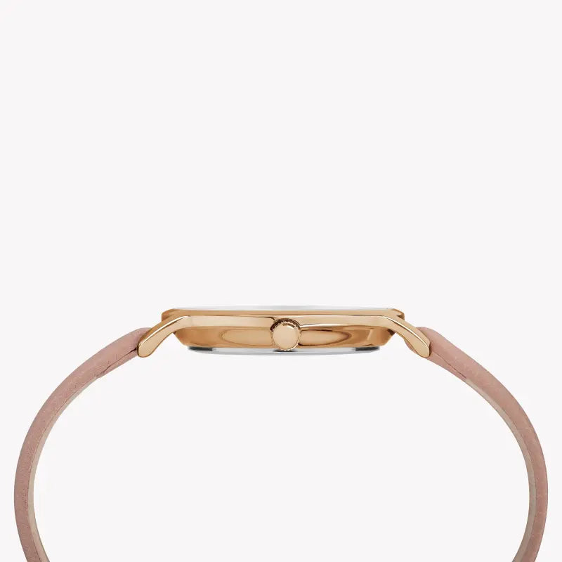 ساعة TIMEX النسائية مع هيكل من النحاس الذهبي الوردي وسوار من الجلد الوردي