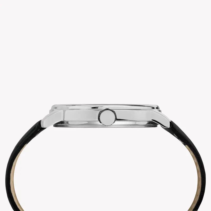 TIMEX MAIN STREET TW2R85300 - ÉLÉGANT CADRAN ARGENT AVEC BRACELET EN CUIR NOIR MONTRE POUR HOMMES