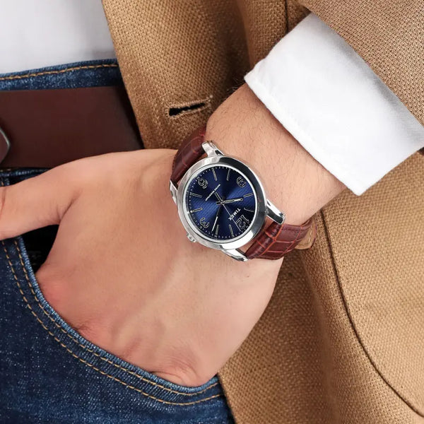 Timex Men's Blue Dial Watch, Brown Leather Strap | Tw2r86800 by i-watch