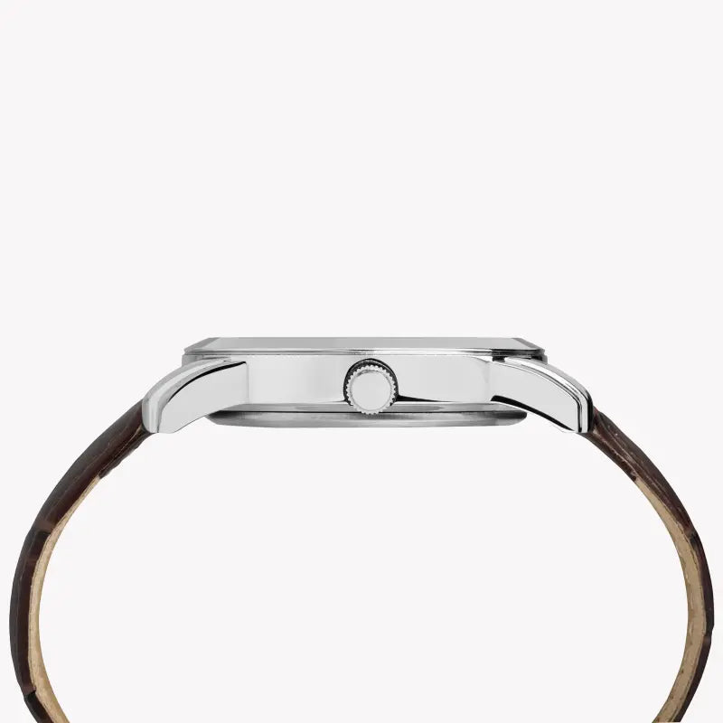 ساعة تايمكس TW2R86900 مين ستريت - ساعة كلاسيكية للرجال بمينا أخضر وجلد بني