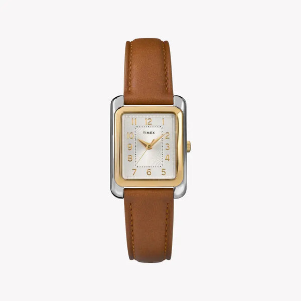 Timex Women's Brown Leather Watch, Silver Dial | Tw2r89600