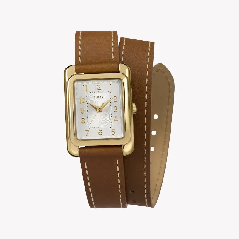 Timex Women's Watch With Gold Brass Case And Brown Leather Band