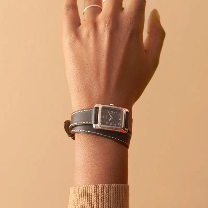 Timex Women's Black Leather & Dial Watch, Brass Case | Tw2r90000