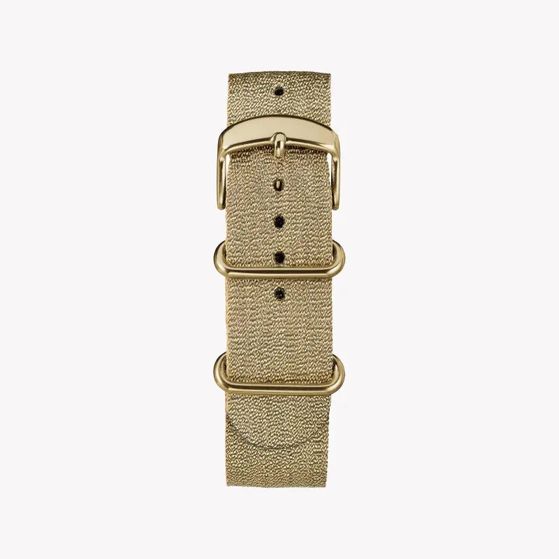 ساعة TIMEX النسائية بهيكل من النحاس الذهبي وسوار من القماش الذهبي