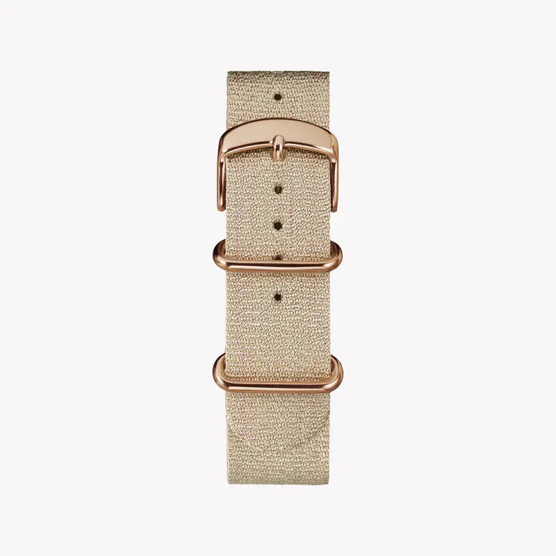 TIMEX Damenuhr mit roségoldenem Messinggehäuse und rosafarbenem Stoffarmband
