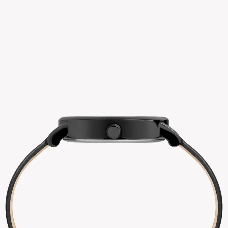 Montre pour femme TIMEX avec boîtier en laiton noir et bracelet en cuir noir