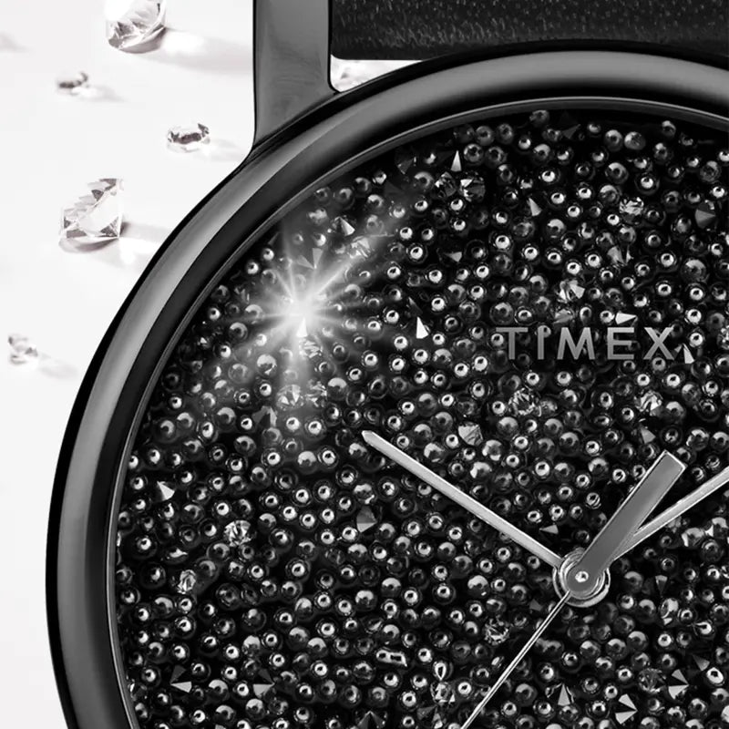 Timex Women's Black Leather Watch, Black Dial | TW2R95100