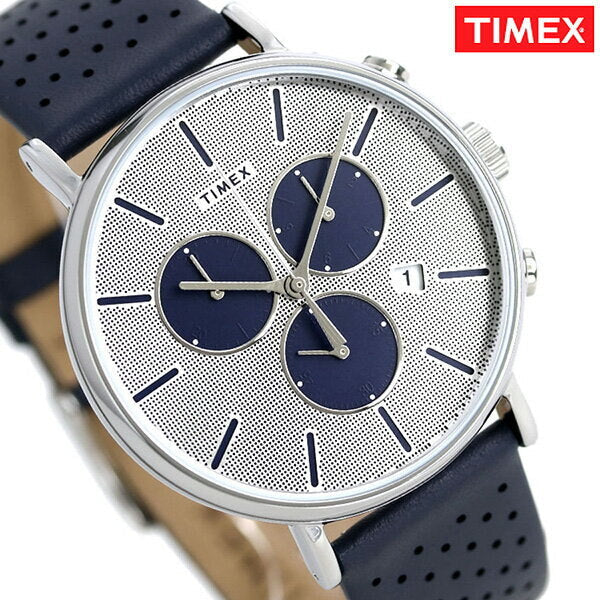 TIMEX Essential Fairfield TW2R97700 - Montre pour homme avec bracelet en cuir bleu et cadran argenté