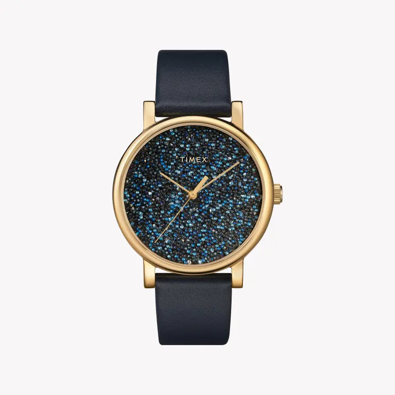 Montre pour femme TIMEX avec boîtier en laiton doré et bracelet en tissu bleu