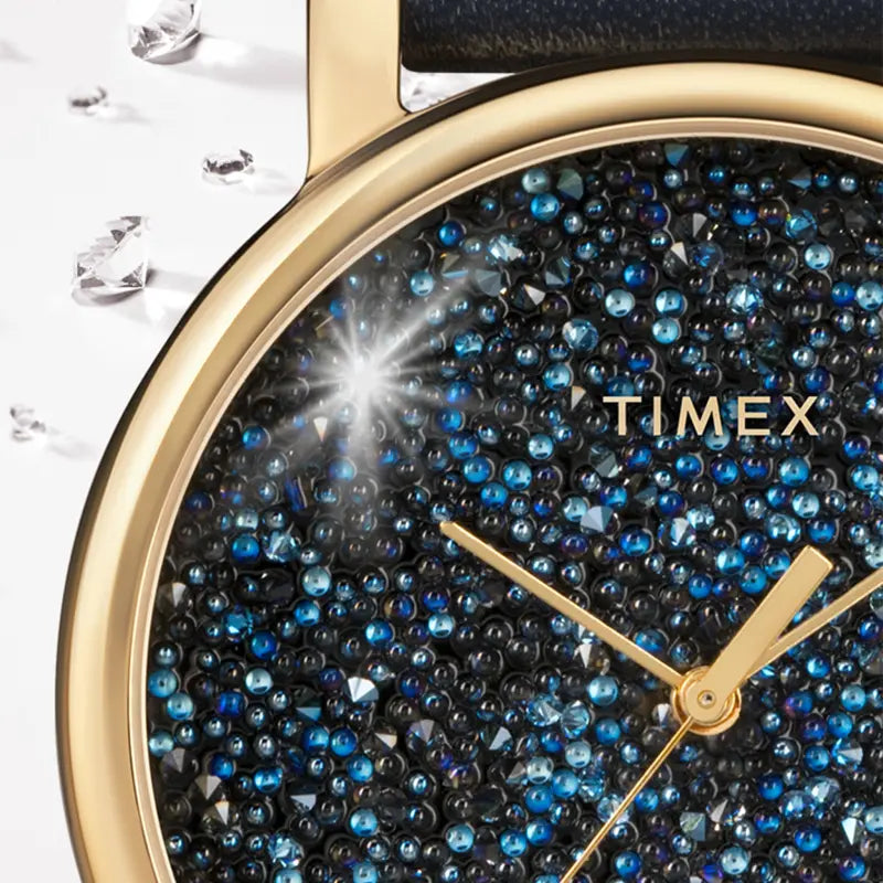 Montre pour femme TIMEX avec boîtier en laiton doré et bracelet en tissu bleu