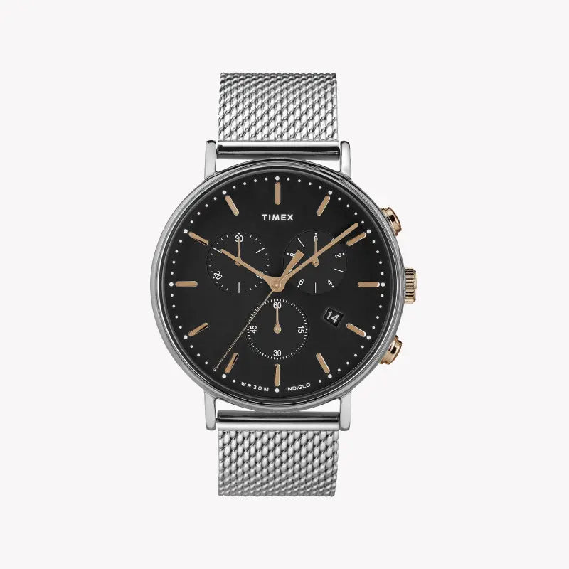 TIMEX Essential Fairfield TW2T11400 – Unisex-Armbanduhr aus silbernem Edelstahl und schwarzem Zifferblatt