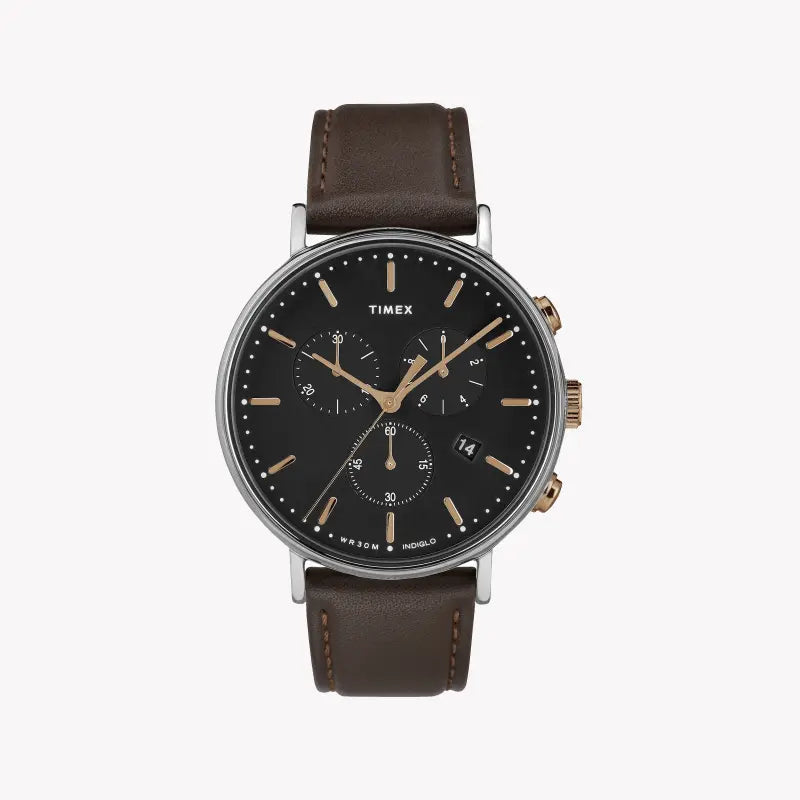 Timex Men's Brown Leather Watch, Black Dial | Tw2t11500 by i-watch