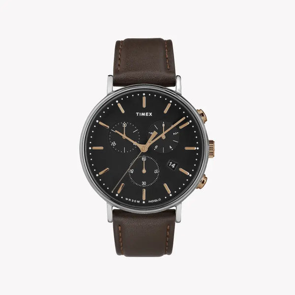 Timex Men's Brown Leather Watch, Black Dial | Tw2t11500 by i-watch