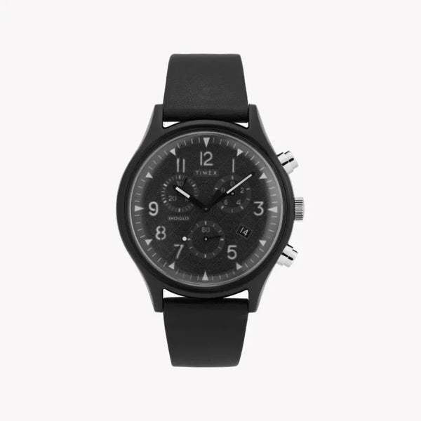 Timex Men's Black Leather Watch, Black Dial | Tw2t29500
