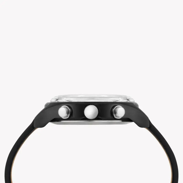 Timex Men's Black Leather Watch, Black Dial | Tw2t29500