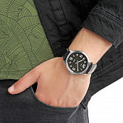 Timex Men's Black Leather Watch, Black Dial | TW2T29500