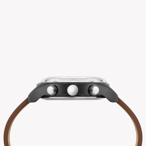 Timex Men's Brown Leather Watch, Black Dial | Tw2t29600