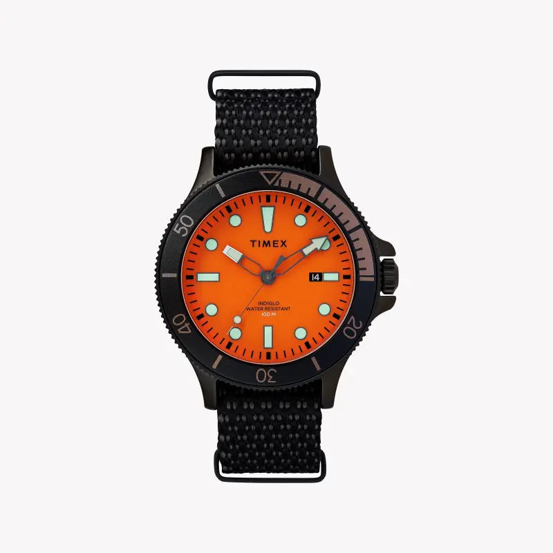 Timex Men's Brass Black Fabric Watch, Orange Dial | Tw2t30200