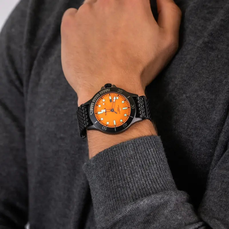 Timex Men's Brass Black Fabric Watch, Orange Dial | Tw2t30200