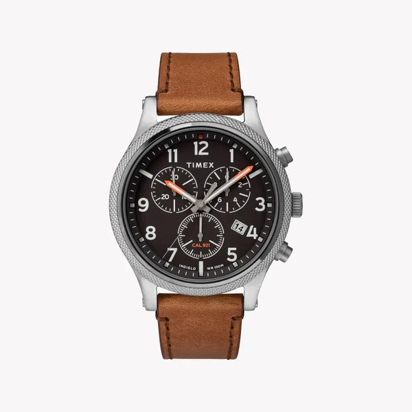 Timex Men's Brass Brown Leather Watch, Black Dial | Tw2t32900