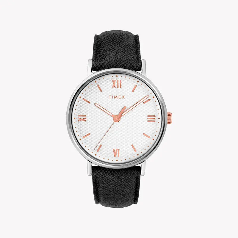 Timex Men's Brass Watch, White Dial, Black Leather Strap | Tw2t34700 by i-watch