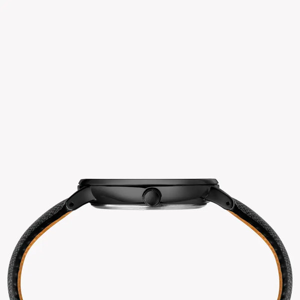 Timex Men's Black Leather Watch, Black Dial | Tw2t34900