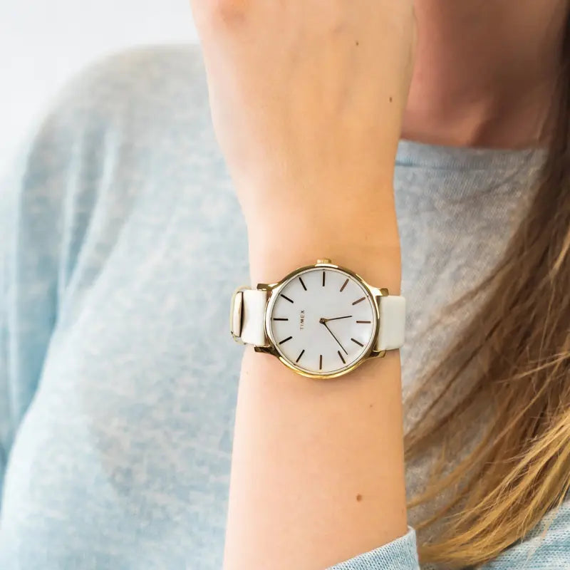 Timex Women's Off-White Leather Watch, Mother Of Pearl Dial | Tw2t35400 by i-watch