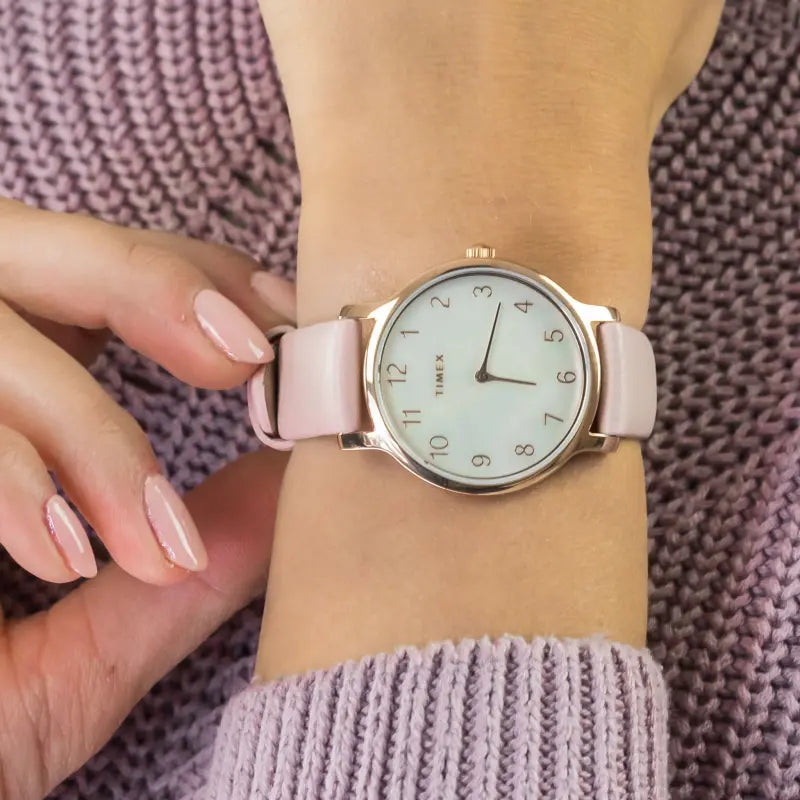 Timex Women's Pink Leather Watch, Mother Of Pearl Dial | Tw2t36100 by i-watch