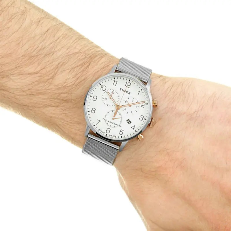 Timex Men's Silver Stainless Steel Watch, White Dial | Tw2t36700 by i-watch