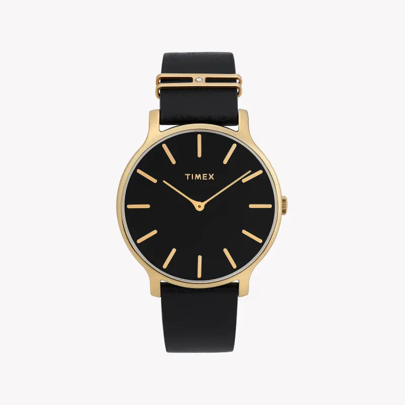 Timex Women's Black Leather Watch, Black Dial | TW2T45300