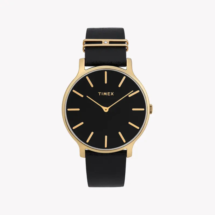 Timex Women's Black Leather Watch, Black Dial | TW2T45300