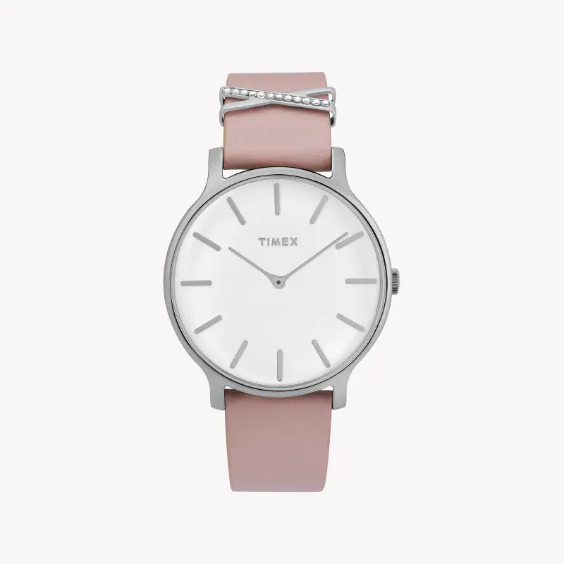 Timex Women's Pink Leather Watch, White Dial | TW2T47900