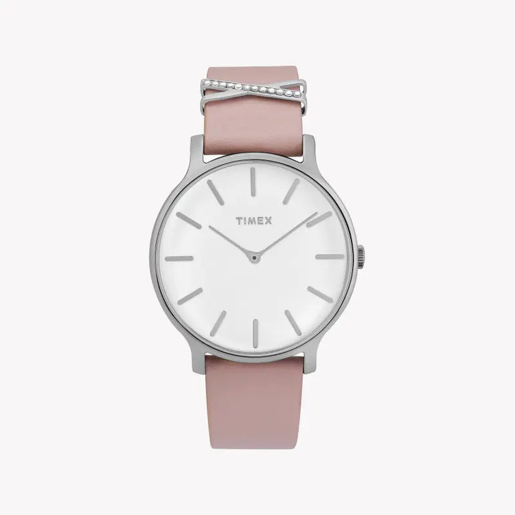 Timex Women's Pink Leather Watch, White Dial | TW2T47900