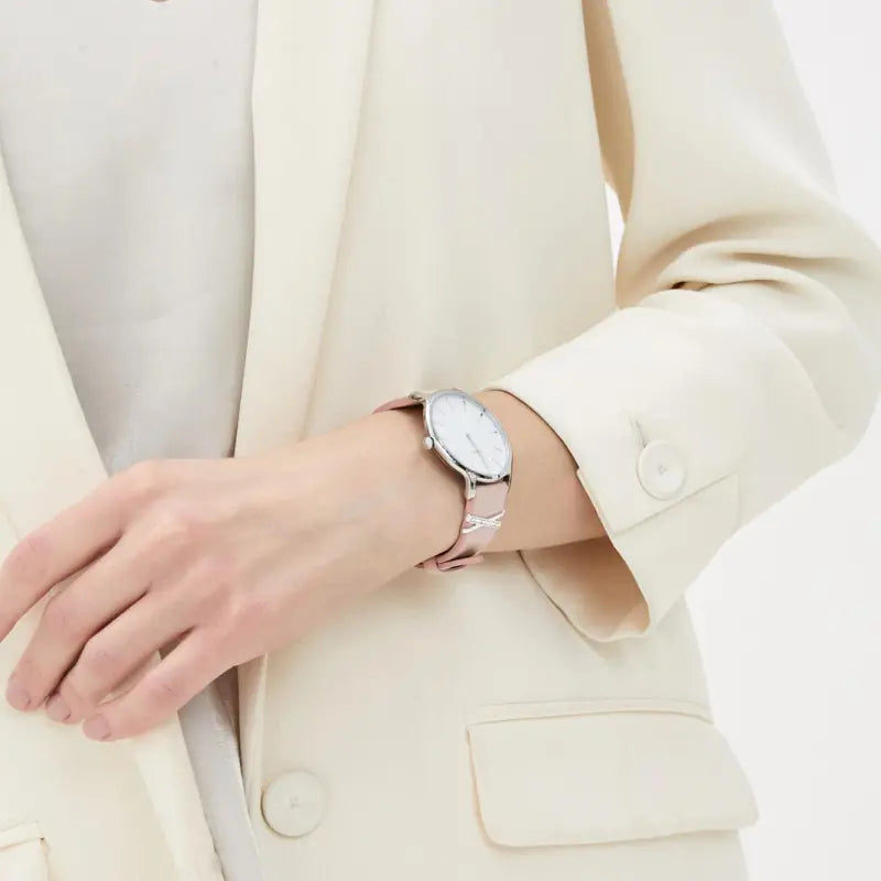 Timex Women's Pink Leather Watch, White Dial | TW2T47900