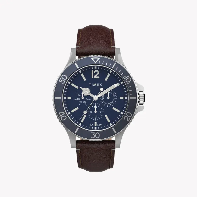 Timex Men's Brown Leather Watch, Blue Dial | Tw2u13000