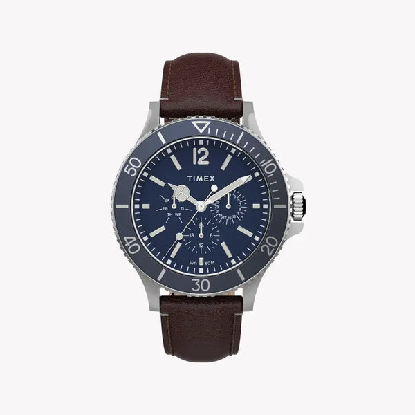 Timex Men's Brown Leather Watch, Blue Dial | Tw2u13000