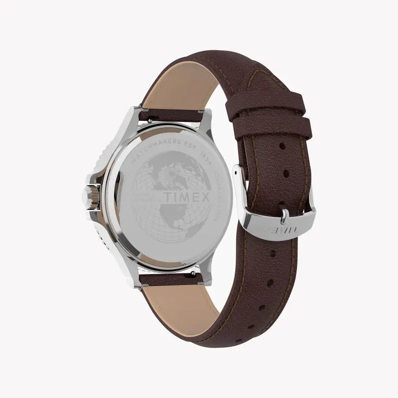 Timex Men's Brown Leather Watch, Blue Dial | Tw2u13000