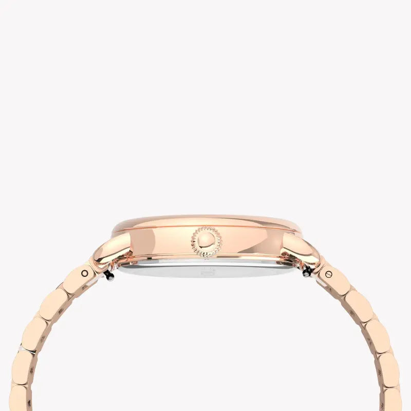 TIMEX Damenuhr mit roségoldenem Messinggehäuse und roségoldenem Edelstahlarmband