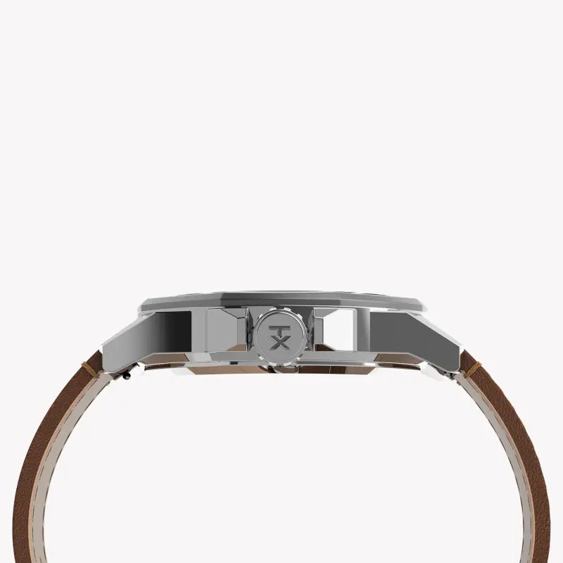 مجموعة TIMEX CITY TW2U15000 - ساعة رجالية أنيقة من ESSSEX AVENUE بسوار من الجلد البني وقرص أزرق