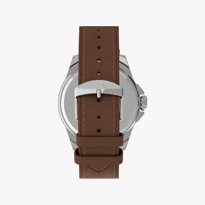 مجموعة TIMEX CITY TW2U15000 - ساعة رجالية أنيقة من ESSSEX AVENUE بسوار من الجلد البني وقرص أزرق