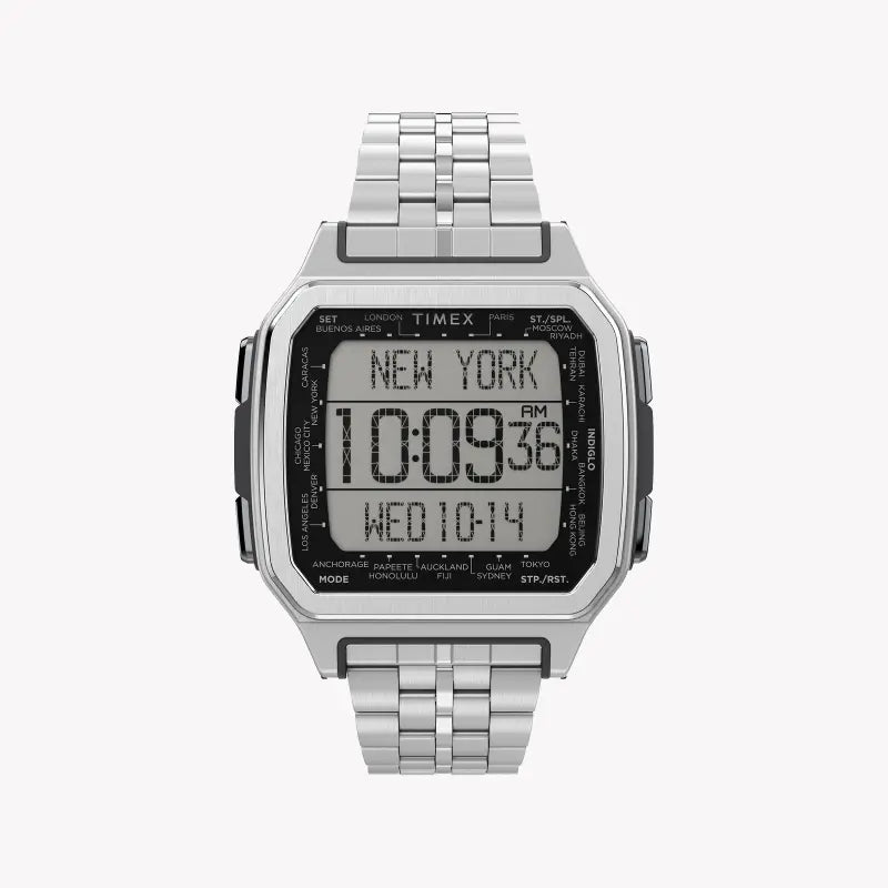 Montre pour homme TIMEX Digital Command Urban - Acier inoxydable et résine argentés, étanche à 100 m