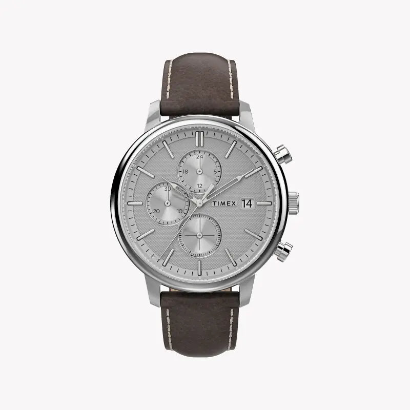TIMEX CITY COLLECTION CHICAGO TW2U38800 - MONTRE ÉLÉGANTE EN LAITON POUR HOMME AVEC BRACELET EN CUIR MARRON