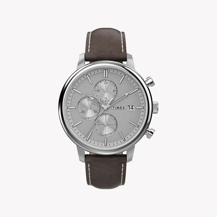 TIMEX CITY COLLECTION CHICAGO TW2U38800 - MEN'S ELEGANT BRASS WATCH WITH BROWN LEATHER STRAP