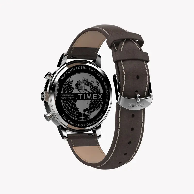 TIMEX CITY COLLECTION CHICAGO TW2U38800 - MONTRE ÉLÉGANTE EN LAITON POUR HOMME AVEC BRACELET EN CUIR MARRON
