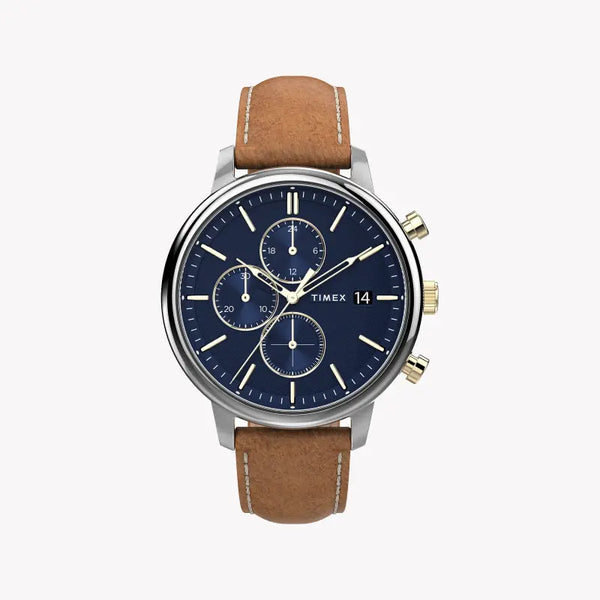 Timex Men's Brass Watch, Blue Dial & Tan Leather | Tw2u39000
